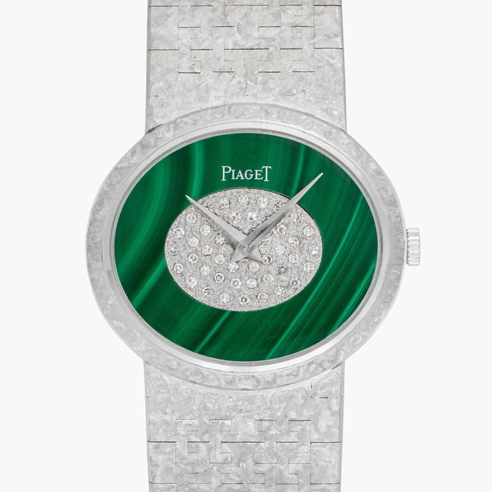 Piaget Reference 9801 A 36 | A white gold and diamond-set bracelet watch with malachite dial, Circa 1978