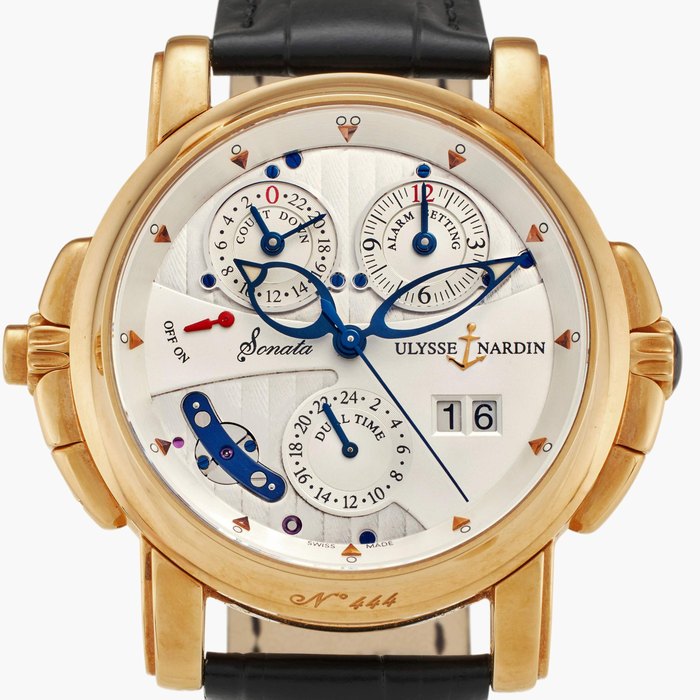 Ulysse Nardin Reference 676-88 Sonata Cathedral | A pink gold automatic dual time wristwatch with date and alarm with countdown and on/off indications, Circa 2007