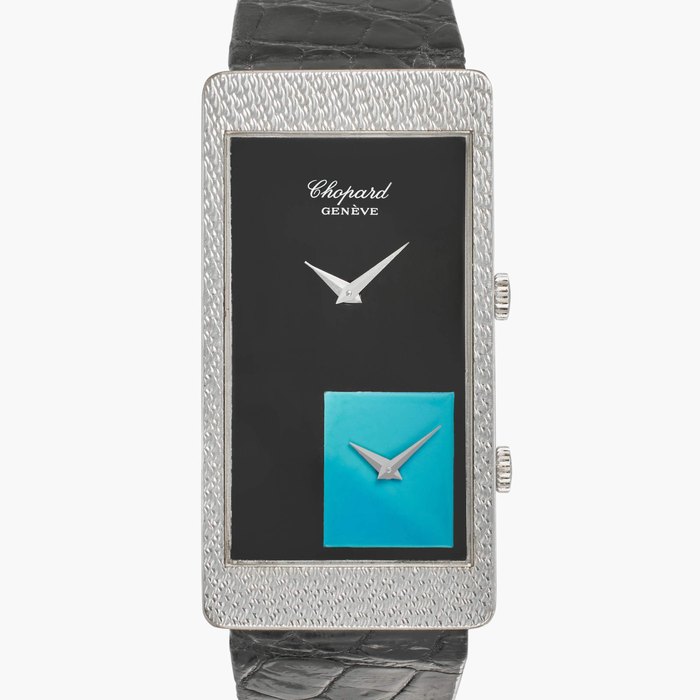 Chopard Reference 5093 1 | Retailed by Kutchinsky: A white gold dual time wristwatch with two-tone lacquer dial, Circa 1985