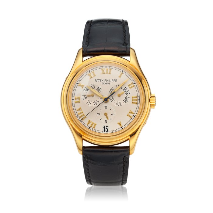 Patek Philippe Reference 5035  A yellow gold annual calendar wristwatch with 24-hour indication, Circa 1998