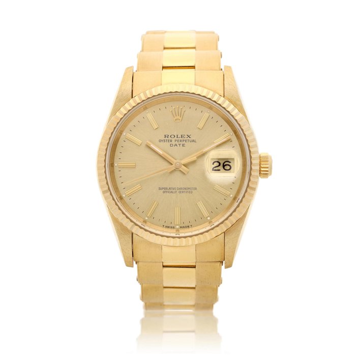 Rolex Reference 15238 Datejust  A yellow gold automatic wristwatch with date and bracelet, Circa 1991