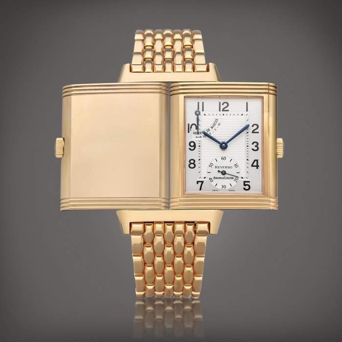 Jaeger-LeCoultre Reference 270.2.13 Reverso | A pink gold reversible wristwatch with bracelet and power reserve indication, Circa 2015