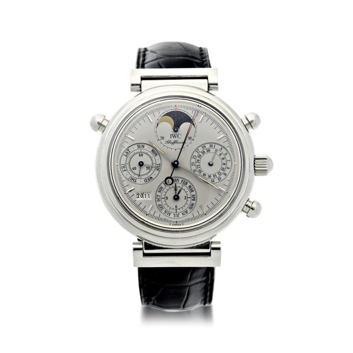 IWC Reference 3751 Da Vinci Perpetual Rattrapante A limited edition platinum automatic perpetual calendar split seconds chronograph wristwatch with moon phases and year display, Circa 1998