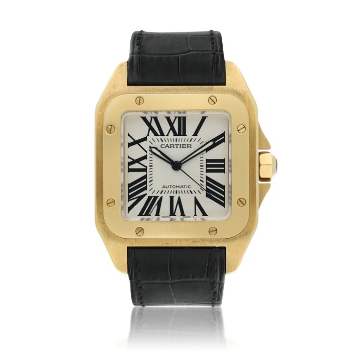 Cartier Reference 2657 Santos 100  A yellow gold automatic square shaped wristwatch, Circa 2010