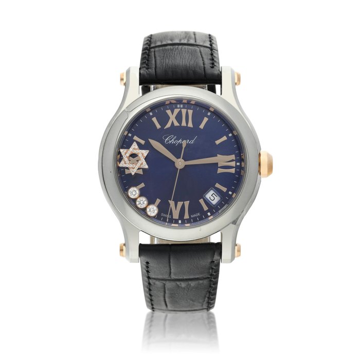 Chopard Reference 278582-6010 Happy Israel  A limited edition stainless steel and pink gold wristwatch with date, Circa 2021