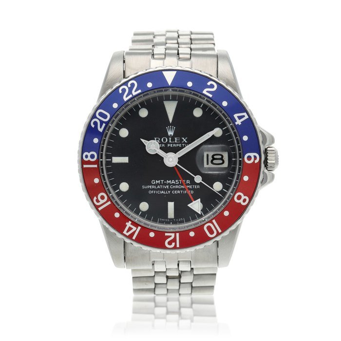 Rolex Reference 1675 GMT-Master 'Pepsi'  A stainless steel automatic dual time wristwatch with date and bracelet, Circa 1971 · 1675