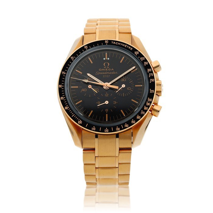 Omega Reference 311.63.42.50.01.001 Speedmaster 50th Anniversary A limited edition pink gold chronograph wristwatch with bracelet, circa 2007