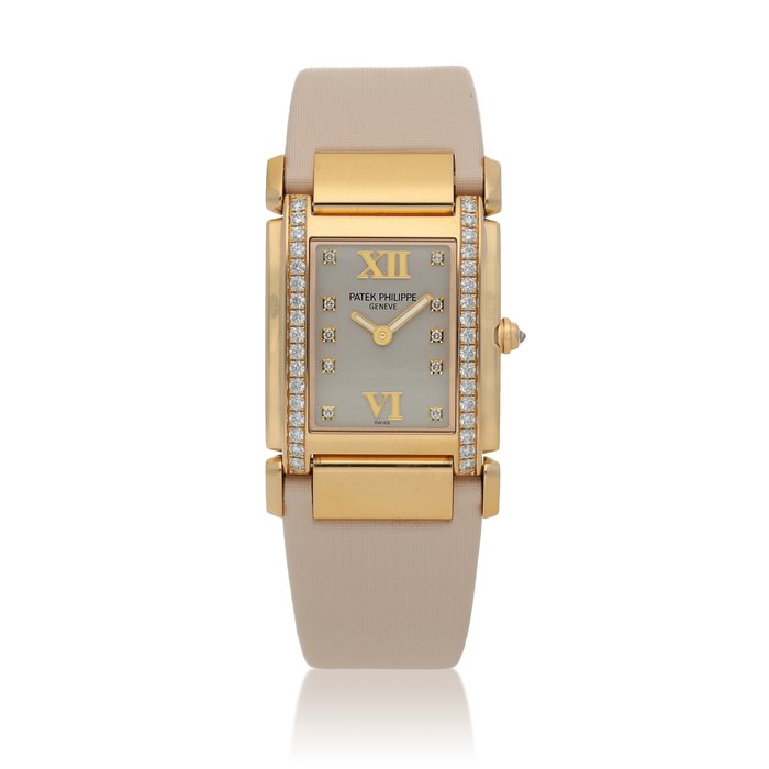 Patek Philippe Retailed by the Geneva Salon:  Twenty~4, Ref. 4920R  Pink gold and diamond-set wristwatch with two additional satin straps  Circa 2014