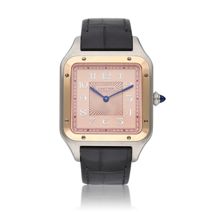 Cartier Reference W2SA0025 Santos Dumont XL | A limited edition stainless steel and pink gold square shaped wristwatch, Circa 2021