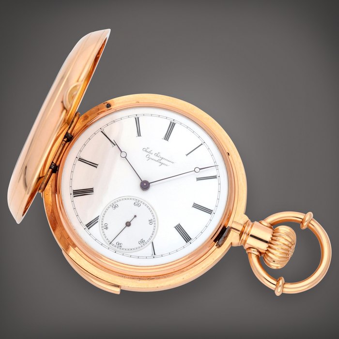 Jules Jürgensen A pink gold hunting cased minute repeating watch with lever escapement | Circa 1883