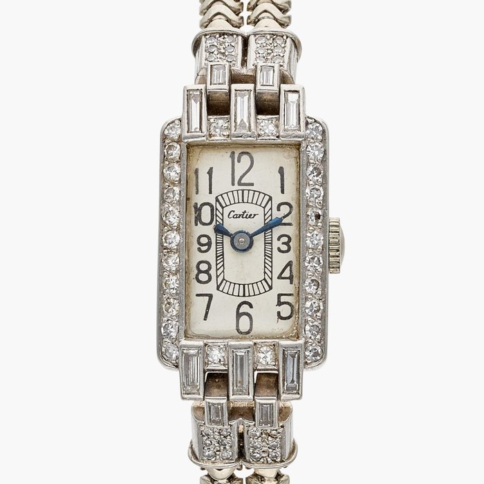 Cartier, Paris An Art Deco platinum, yellow gold, enamel, and diamond-set bracelet watch, Circa 1920