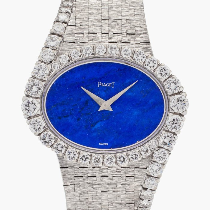 Piaget Reference 9857 A6 | A white gold and diamond-set bracelet watch with lapis lazuli dial, Circa 1970