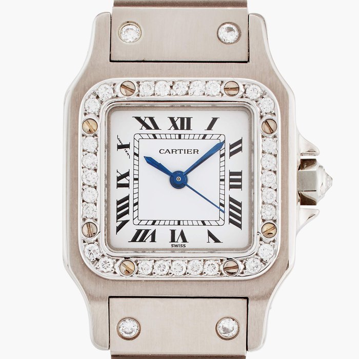 Cartier Santos Carrée | A white gold and diamond-set automatic wristwatch, Circa 2000