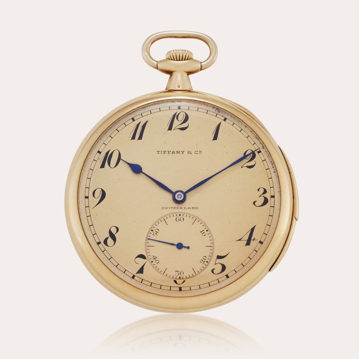 Patek Philippe & Co. Retailed by Tiffany & Co.: A yellow gold open-faced keyless five-minute repeating watch, Mvt. 174314, Case 174314, Made in 1913 and Sold in 1916