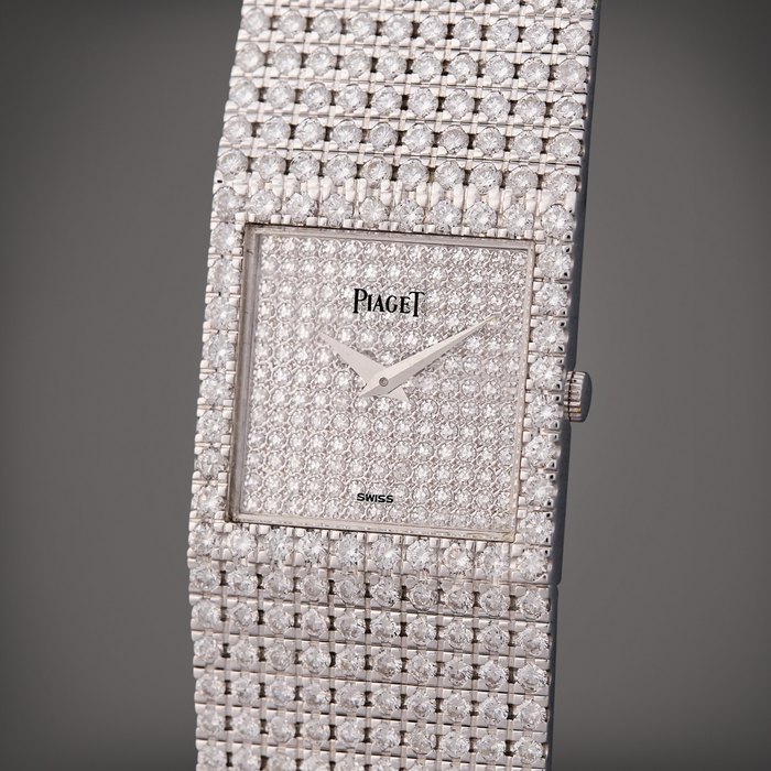 Piaget Polo | A white gold and diamond-set bracelet watch, Circa 1980