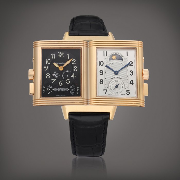 Jaeger-LeCoultre Reference 270.2.58 Reverso Geographique | A limited edition pink gold rectangular world time wristwatch with day & night indication, Circa 2000