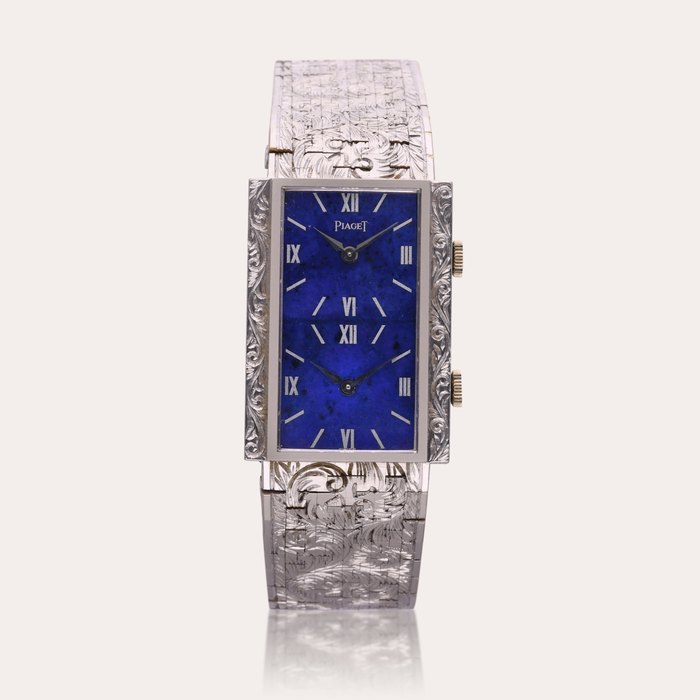 Piaget Reference 69212 A57 | A white gold dual time bracelet watch with Lapis Lazuli dial, Circa 1972