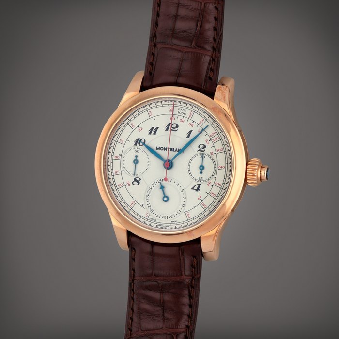 Montblanc 'Vintage Tachydate' Villeret 1858, Reference 107342 | A pink gold mono pusher chronograph wristwatch with tachymeter and date | Circa 2012