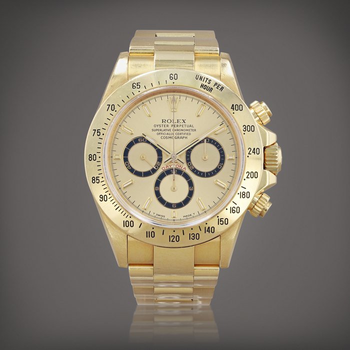 Rolex Daytona 'Zenith', reference 16528     Montre bracelet chronographe en or jaune |  Yellow gold chronograph wristwatch with bracelet    Vers 1995 |  Circa 1995 · 16528