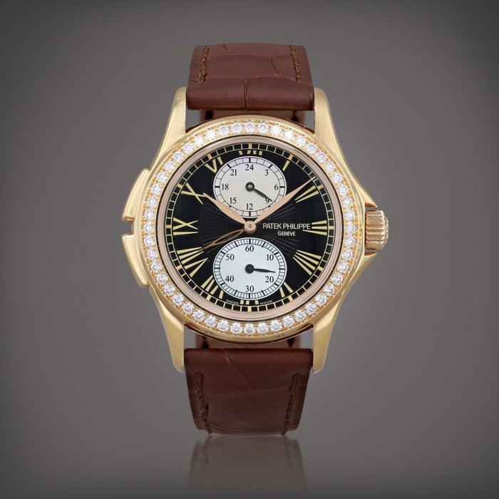 Patek Philippe Reference 4934R-001    Montre bracelet à double fuseau horaire en or rose et sertie de diamants |  Pink gold and diamond-set dual time zone wristwatch    Vers 2008 |  Circa 2008