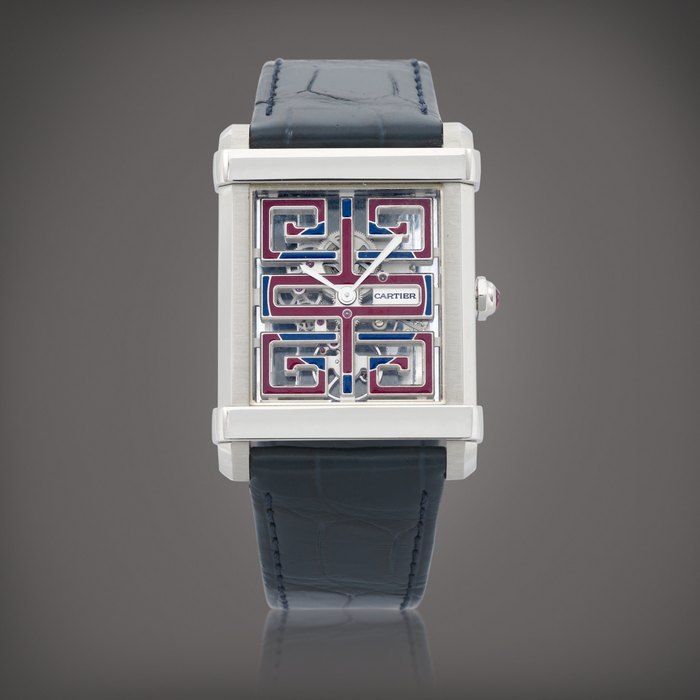 Cartier Privé Tank Chinoise, limited edition, reference 4390     Montre bracelet squelette en platine |  Platinum skeletonized wristwatch     Vers 2022 |  Circa 2022