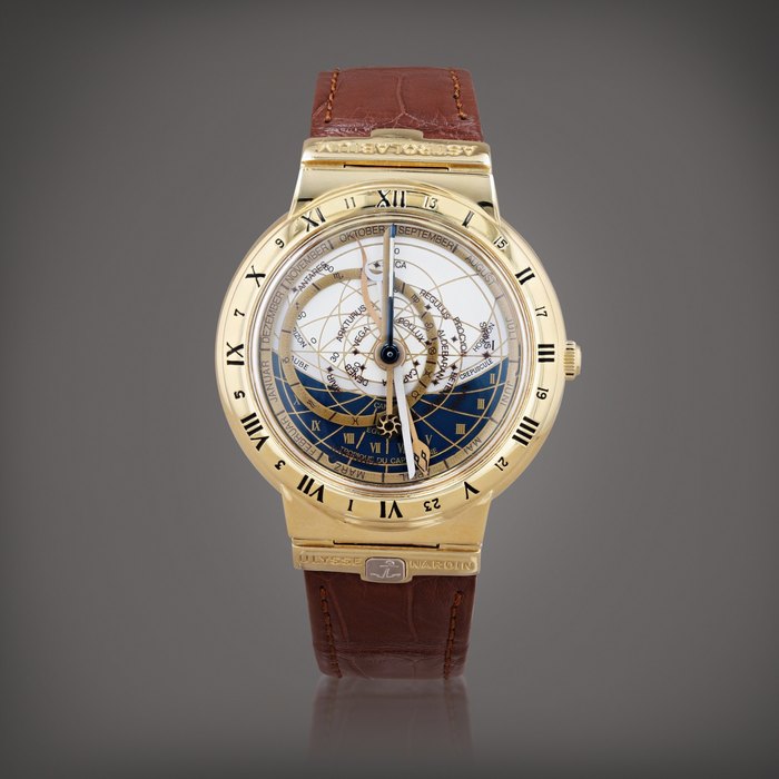 Ulysse Nardin Astrolabium Galileo Galilei Türler, reference 901-21    Montre-bracelet astronomique en or jaune avec astrolabe, jours et mois |  Yellow gold astronomic wristwatch with astrolabe, days and months    Vers 1989 |  Circa 1989