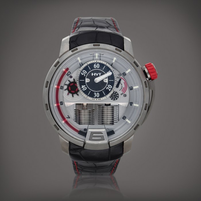 HYT H1 'Quai du Mont-Blanc', Reference 148-TT-21-RF-AG | A limited edition titanium wristwatch with retrograde fluid hours and power reserve | Circa 2014