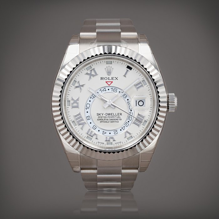 Rolex Sky-Dweller 'stickered', reference 326939    Montre bracelet en or blanc à quantième annuel, double fuseau horaire et date |  White gold annual calendar and dual time zone wristwatch with date and bracelet    Vers 2015 |  Circa 2015