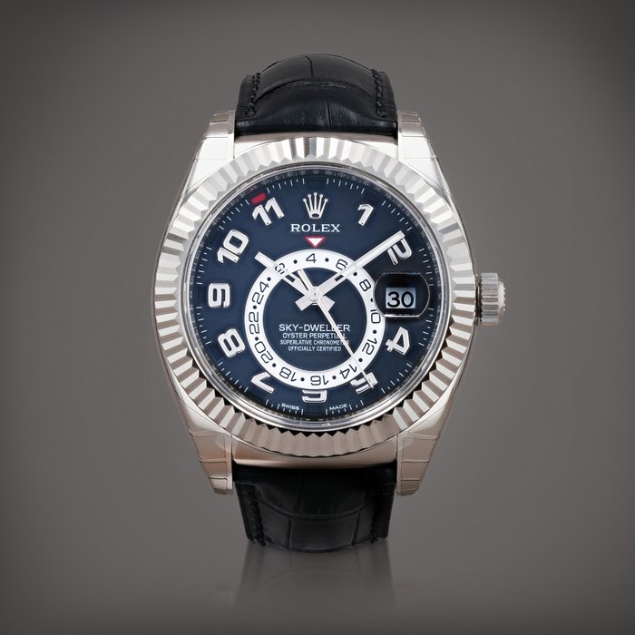 Rolex Sky-Dweller 'stickered', reference 326139    Montre bracelet en or blanc à quantième annuel, double fuseau horaire et date |  White gold annual calendar and dual time zone wristwatch with date and bracelet    Vers 2015 |  Circa 2015