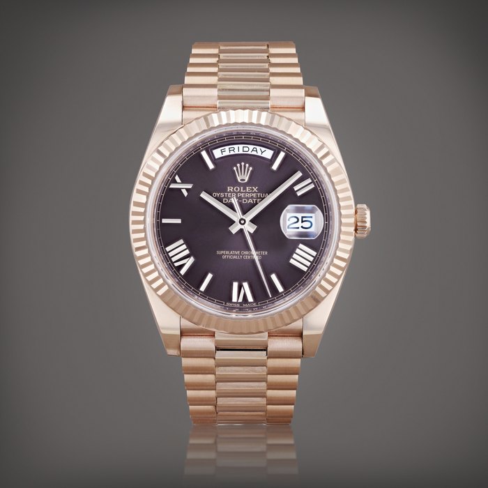 Rolex Day-Date, reference 228235     Montre bracelet en or rose avec jour et date |  Pink gold wristwatch with day, date and bracelet    Vers 2018 |  Circa 2018