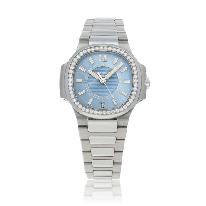 Patek Philippe Nautilus, Ref 7008/1A-001 Stainless steel and diamond-set wristwatch with date Circa 2011