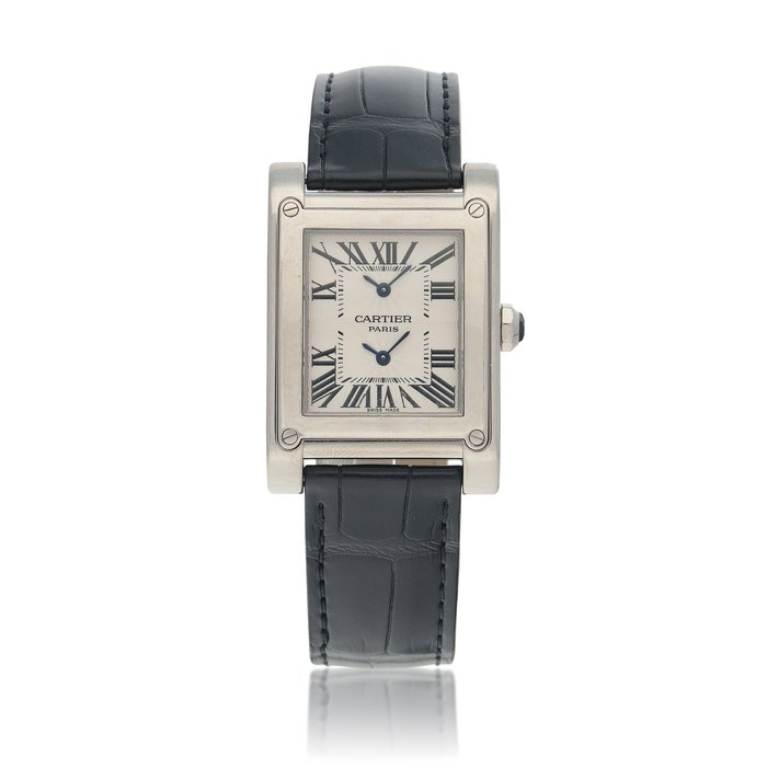 Cartier Tank a Vis, Ref. 2552  White gold dual time zone wristwatch   Circa 2005