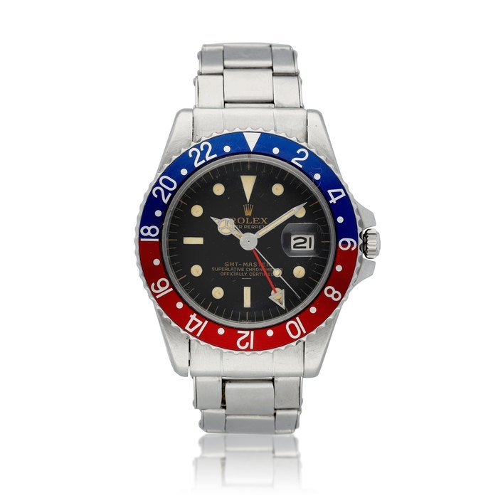 Rolex ‘Pepsi’ GMT-Master, Ref. 1675  Stainless steel dual time zone wristwatch with date and bracelet  Circa 1963 · 1675