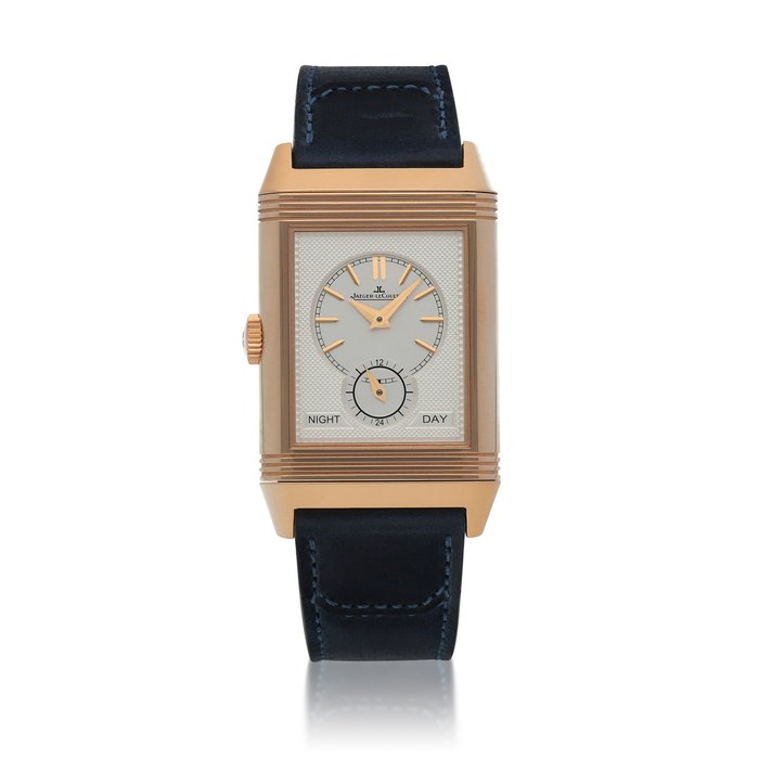 Jaeger-LeCoultre Reverso Tribute Duoface Small Seconds, Ref. 398258J  Limited edition pink gold reversible dual time zone wristwatch with 24-hour indication   Circa 2018