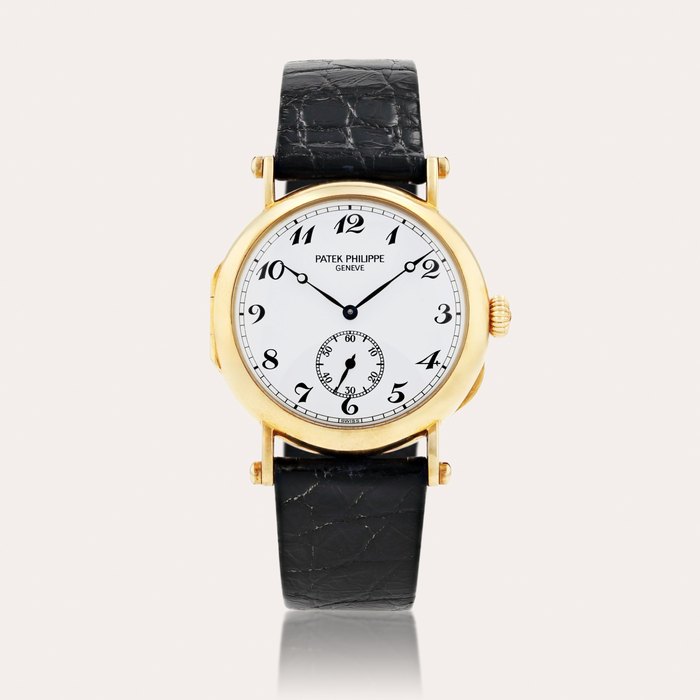 Patek Philippe Reference 3960J, 'Officier' limited edition made to commemorate the 150th anniversary of Patek Philippe    Montre bracelet en or jaune |  Yellow gold wristwatch    Vers 1989 |  Circa 1989