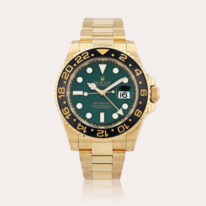 Rolex GMT-Master II ' Green Anniversary', reference 116718LN     Montre bracelet en or jaune avec date |  Yellow gold wristwatch with date and bracelet    Vers 2006 |  Circa 2006