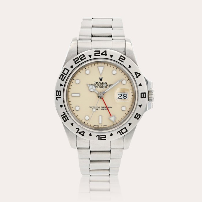 Rolex Explorer II 'cream rail dial', reference 16550    Montre bracelet en acier avec date |  Stainless steel wristwatch with date and bracelet     Vers 1987 |  Circa 1987