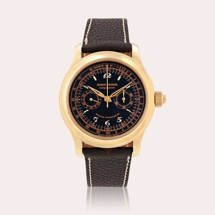 Roger Dubuis Hommage, reference H40     Montre bracelet chronographe monopoussoir en or rose |  Pink gold monopusher chronograph wristwatch    Vers 2000 |  Circa 2000