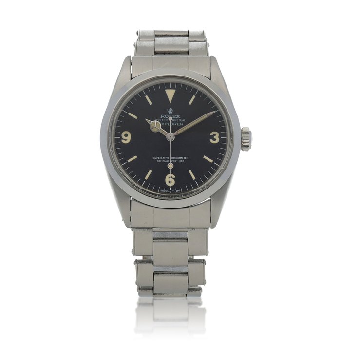 Rolex Explorer, Ref. 1016 Stainless steel wristwatch with "frog's foot" dial and bracelet Circa 1968 | 勞力士 1016型號「Explorer」精鋼鍊帶腕錶配「frog's foot」錶盤，年份約1968