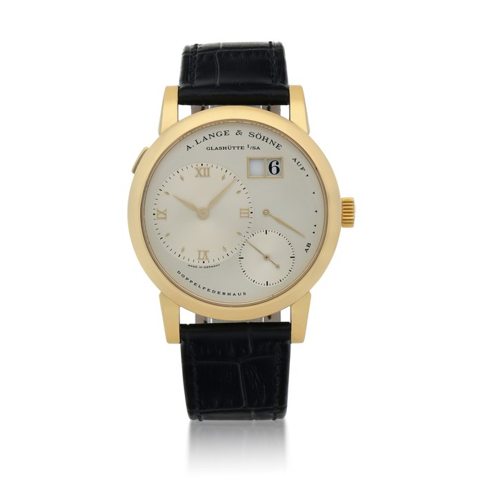 A. Lange & Söhne Lange 1, Ref. 101.021 Yellow gold wristwatch with digital date display and power reserve indication Circa 2001 | 朗格 101.021型號「Lange 1」黃金腕錶備數字日期及動力儲存顯示，年份約2001, Price & Market Data
