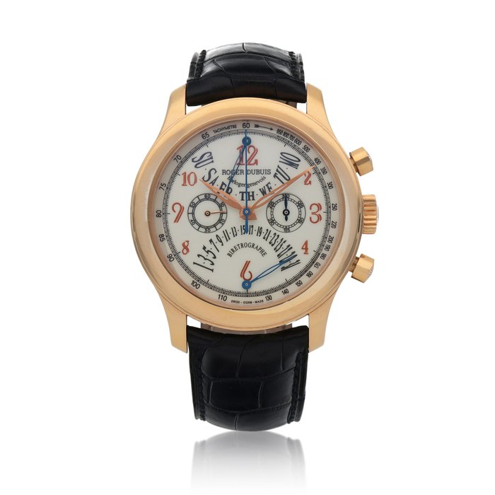 Roger Dubuis Hommage Biretrographe, ref. H40 5630 5 Limited Edition Pink gold chronograph wristwatch with retrograde date and date Circa 2000 | 羅杰杜彼 H40 5630 5型號「Hommage Biretrographe」限量版粉紅金計時腕錶備逆跳日期及日期顯示，年份約2000
