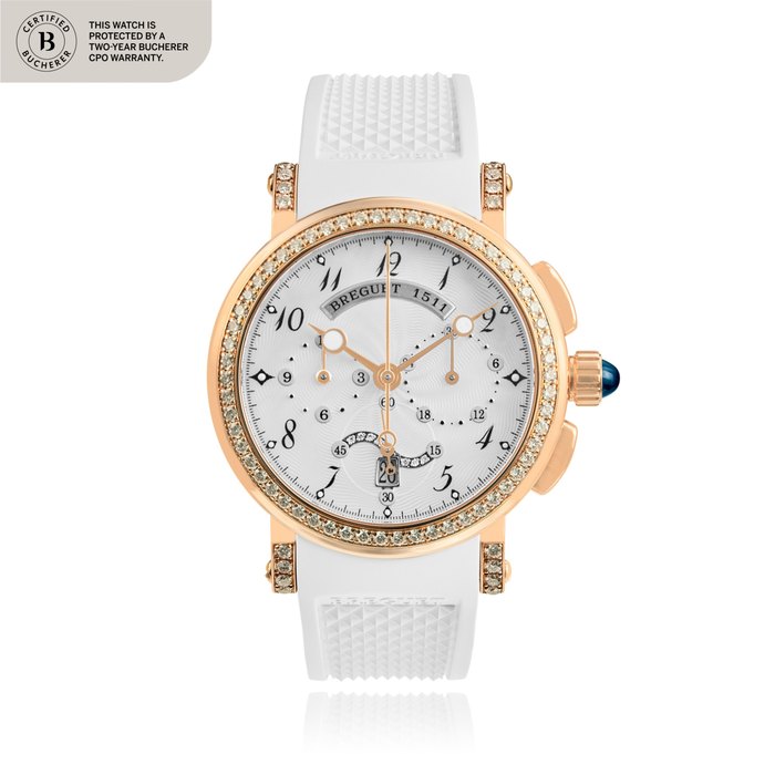 Breguet Marine, Ref. 8828BR5D586DD00 Pink gold and diamond-set chronograph wristwatch with date Circa 2009 | 寶璣 8828BR5D586DD00型號「Marine」粉紅金鑲鑽石計時腕錶備日期顯示，年份約2009