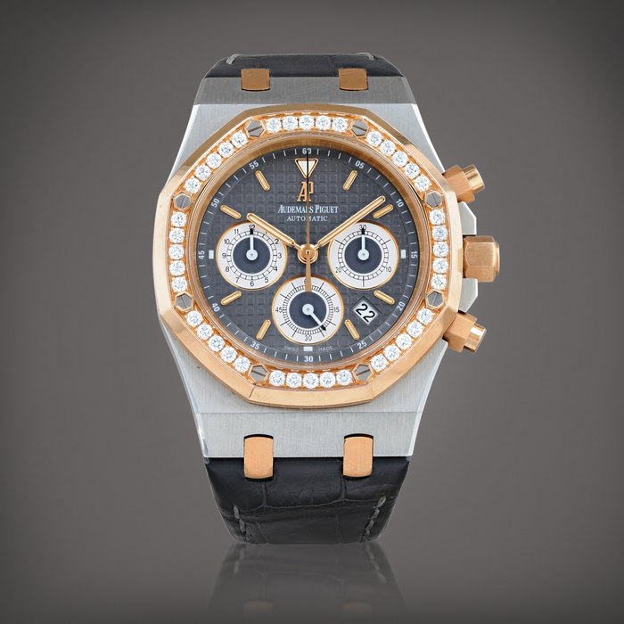 Audemars Piguet Royal Oak, limited edition, reference 26313SR.ZZ.D005CR.01     Montre bracelet chronographe en acier et or rose sertie de diamants avec date |  Stainless steel and pink gold diamond-set chronograph wristwatch with date    Vers 2013 |  Circa 2013, Price & Market Data