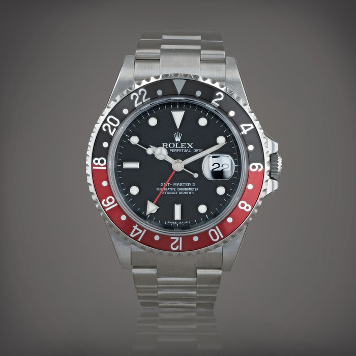 Rolex GMT-Master II 'Coke' stickered, reference 16710     Montre bracelet à double fuseau horaire en acier avec date |  Stainless steel dual time zone wristwatch with date and bracelet     Vers 2007 |  Circa 2007
