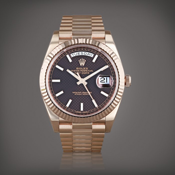 Rolex Day-Date 40, reference 228235 Montre bracelet en or rose avec jour et date | Pink gold wristwatch with day, date and bracelet Vers 2018 | Circa 2018