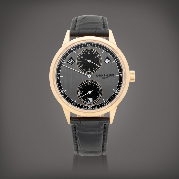 Patek Philippe Reference 5235 | A pink gold annual calendar wristwatch with day, date and regulator dial, Circa 2021 | 百達翡麗 | 型號5235 | 粉紅金年曆腕錶，備日期、星期及規範指針錶盤，約2021年製