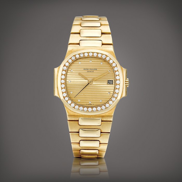 Patek Philippe Nautilus, Reference 3800 | A yellow gold and diamond-set bracelet watch with date, Circa 1983 | 百達翡麗 | Nautilus 型號3800 | 黃金鑲鑽石鏈帶腕錶，備日期顯示，約1983年製, Price & Market Data