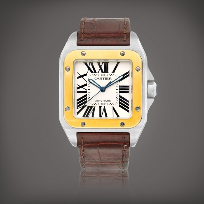Cartier Santos 100, Reference 2656 | A yellow gold and stainless steel wristwatch, Circa 2006 | 卡地亞 | Santos 100 型號2656 | 黃金及精鋼腕錶，約2006年製