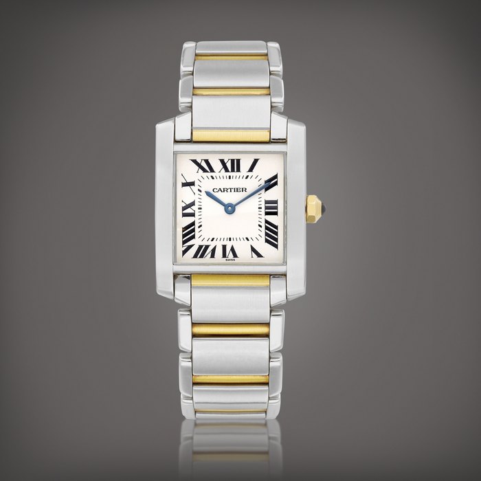 Cartier Tank Française, Reference 2301 | A yellow gold and stainless steel wristwatch with bracelet, Circa 1999 | 卡地亞 | Tank Française 型號2301 | 黃金及精鋼鏈帶腕錶，約1999年製