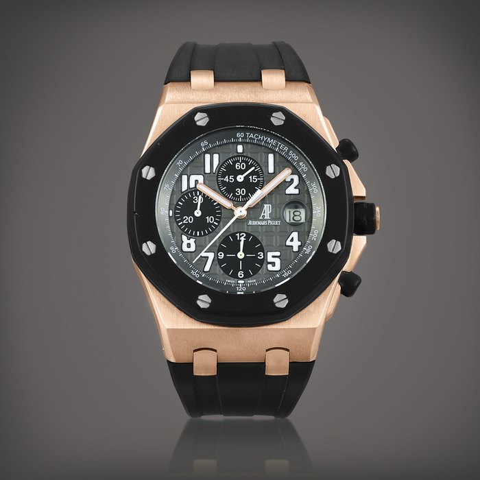 Audemars Piguet Royal Oak Offshore, Reference 25940OK.OO.D002CA.01 | A pink gold chronograph wristwatch with date, Circa 2005 | 愛彼 | 皇家橡樹離岸型系列 型號25940OK.OO.D002CA.01 | 粉紅金計時腕錶，備日期顯示，約2005年製
